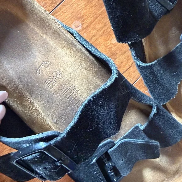 Black Suede Birkenstock Slide Sandals 42 soft footbed - Picture 3 of 6